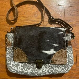 Myra Bag Canvas Flap and Hair-On Messenger Crossbody Bag Purse